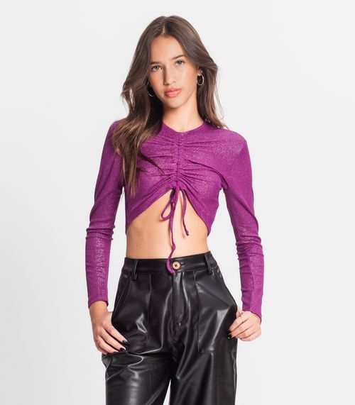 Blusa Feminina Manga Longa Ribana Canelada Minty Roxo