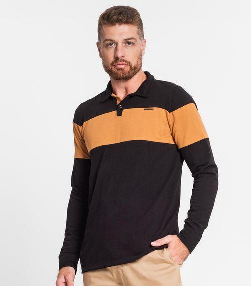 Camisa Polo Masculina Em Meia Malha Diametro Preto
