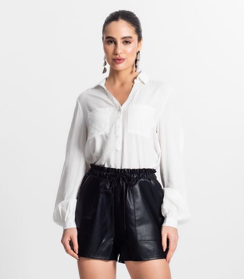 Camisa Feminina Com Bolsos Manga Longa Select Bege