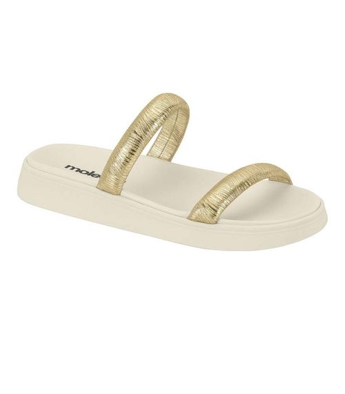 Sandália Papete Com Tiras Douradas Moleca Branco