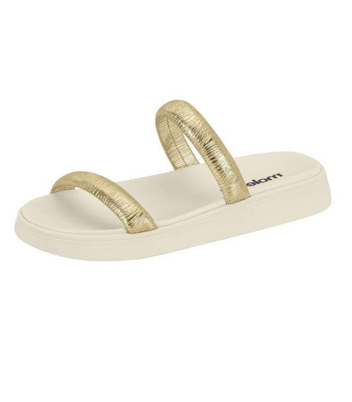 Sandália Papete Com Tiras Douradas Moleca Branco