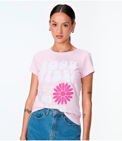 Blusa Baby Look Feminina Meia Malha Estampada MMT Rosa