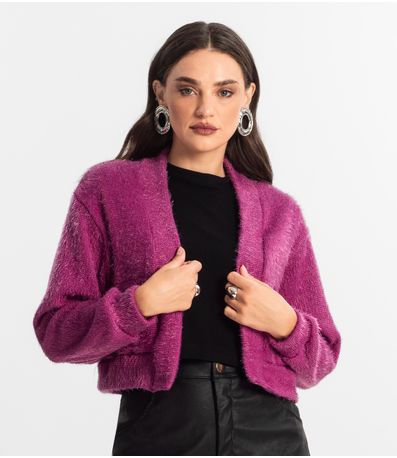 Cardigan Feminino Tricô Felpudo Endless Roxo