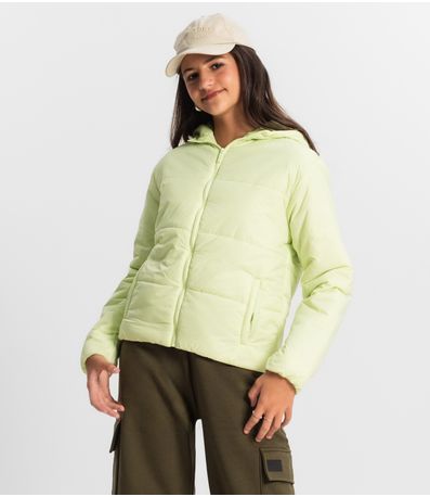 Jaqueta Puffer Juvenil Feminina Com Capuz Minty Verde