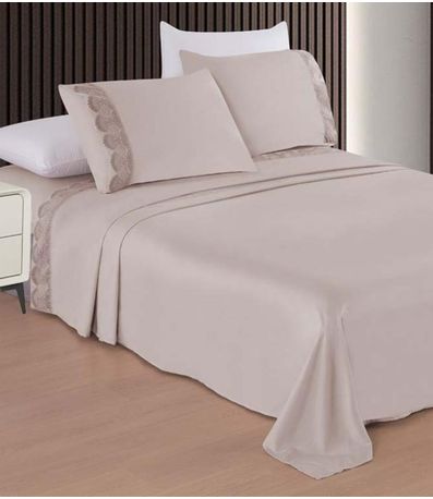 Jogo De Cama Marquesa Bordado Inglês King Camesa Bege