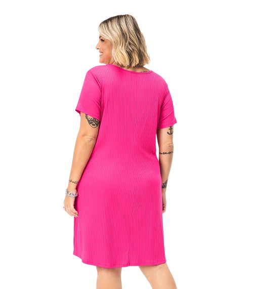 Vestido Plus Size Canelado Secret Glam Rosa