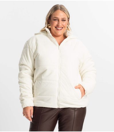 Jaqueta Com Capuz Feminina Plus Size Secret Glam Bege