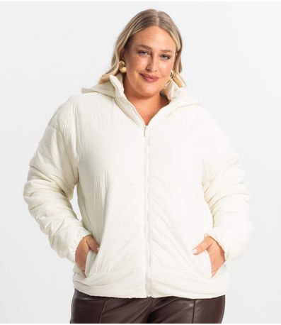 Jaqueta Com Capuz Feminina Plus Size Secret Glam Bege