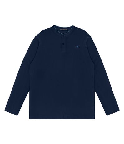 Camiseta Masculina Plus Size Manga Longa Diametro Azul