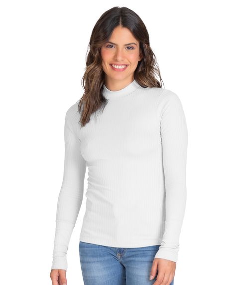 Blusa Manga Longa Feminina Canelada Select Branco