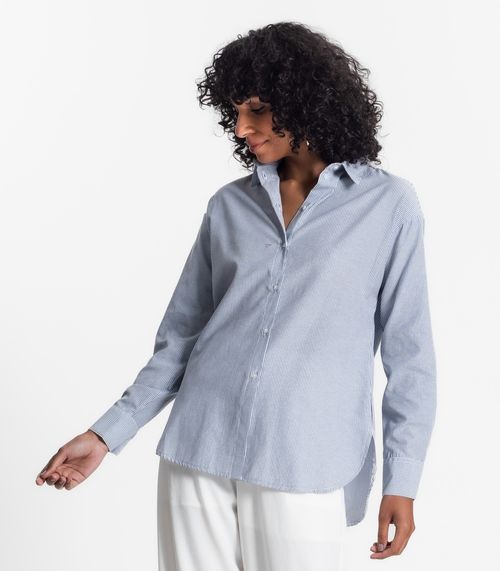 Camisa Feminina Oversized Listras Select Azul
