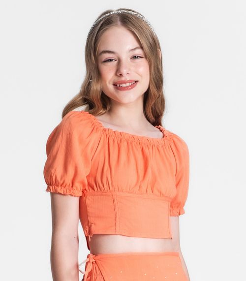 Conjunto Juvenil Blusa E Shorts Saia Minty Laranja