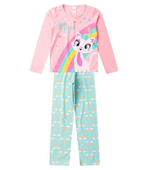 Pijama Menina Manga Longa Brilha No Escuro Kappes Rosa