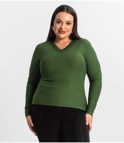 Blusa Plus Size Manga Longa Feminina Secret Glam Verde