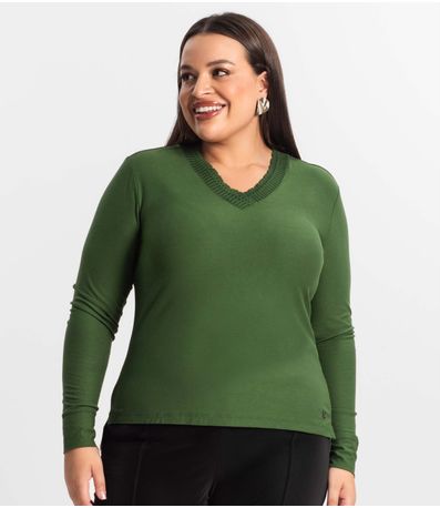Blusa Plus Size Manga Longa Feminina Secret Glam Verde