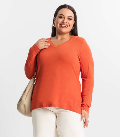 Blusa Manga Longa Visco Tricot Secret Glam Laranja