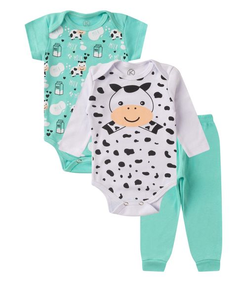 Kit Body Infantil Longo 3 Peças Kappes Azul