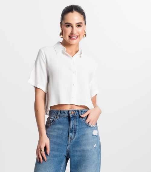 Camisa Cropped Feminina Com Botões Select Branco