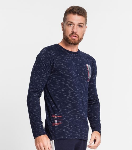 Camiseta Manga Longa Em Meia Malha Diametro Azul