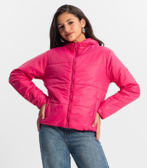 Jaqueta Puffer Juvenil Feminina Com Capuz Minty Rosa