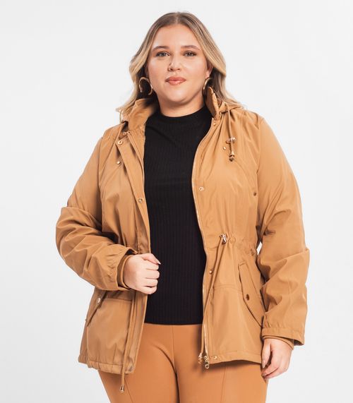 Parka Feminina Plus Size Peluciada Sea Surf Marrom