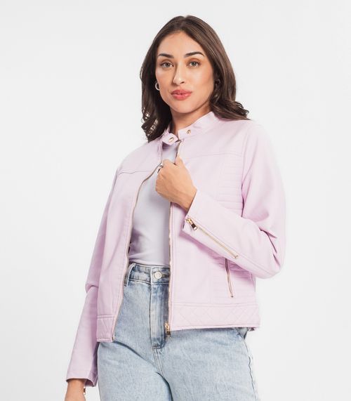 Jaqueta em Pu com Zíper nos Bolsos e Mangas Select Roxo