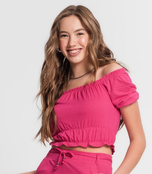 Conjunto Juvenil Feminino Blusa Com Shorts Minty Rosa