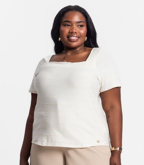 Blusa Feminina Plus Size Listrada Secret Glam Bege