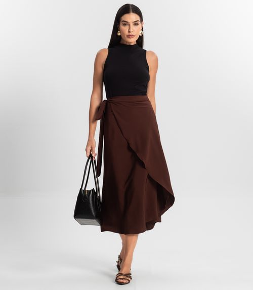 Saia Midi Amarração Envelope Select Marrom