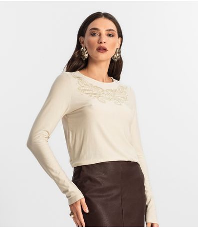 Blusa Feminino Manga Longa Endless Bege