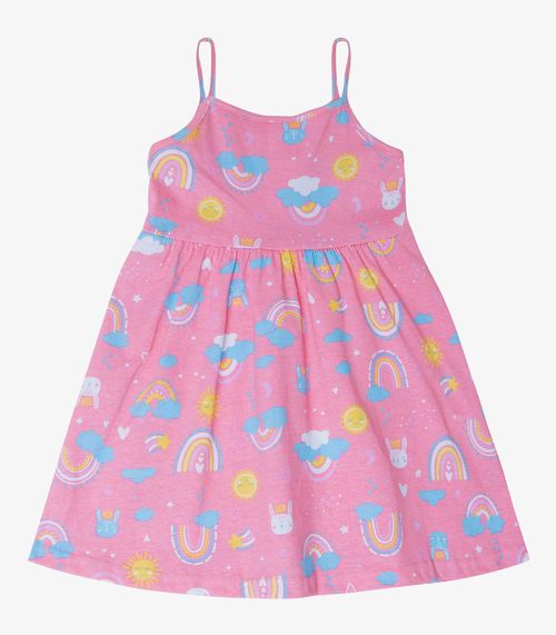 Vestido Infantil Estampado de Alcinha Bju Kids Rosa
