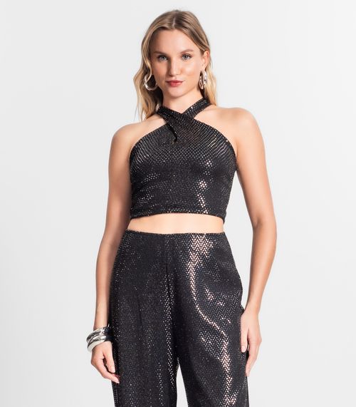 Blusa Cropped Feminina Transpassada Endless Preto