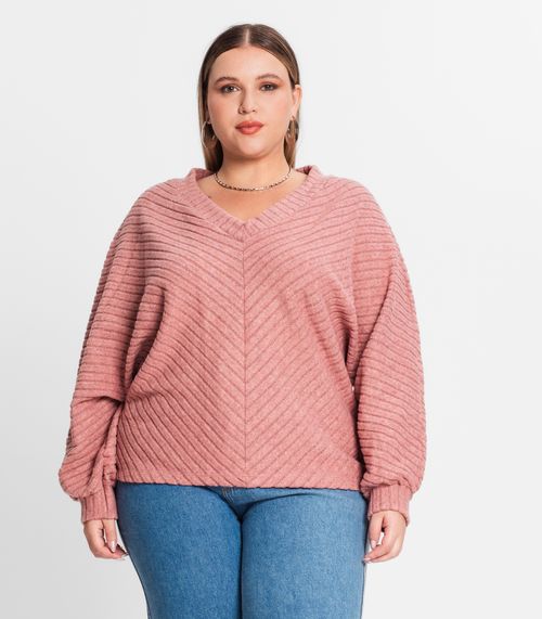 Blusão Feminino Plus Size Canelado Secret Glam Rosa