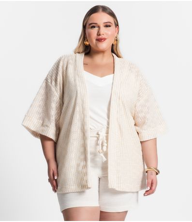 Kimono Feminino Plus Size Em Tricot Secret Glam Bege