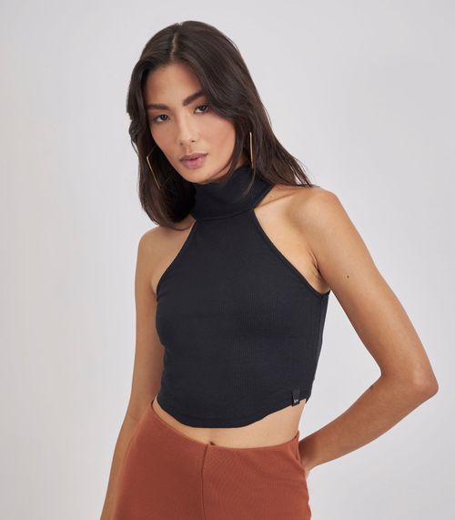 Regata Cropped Feminina Em Ribana Kohmar Preto