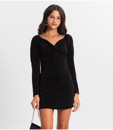 Vestido Manga Longa Juvenil Minty Preto