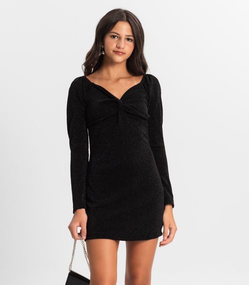 Vestido Manga Longa Juvenil Minty Preto