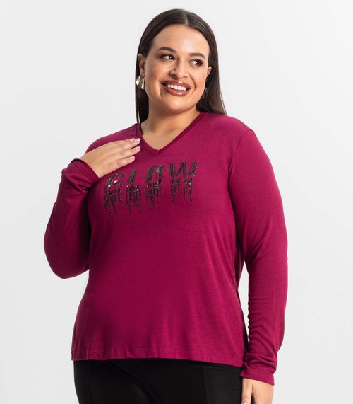 Blusa Feminina Manga Longa Plus Size Secret Glam Vermelho