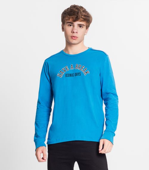 Camiseta Manga Longa Juvenil Em Meia Malha Minty Azul