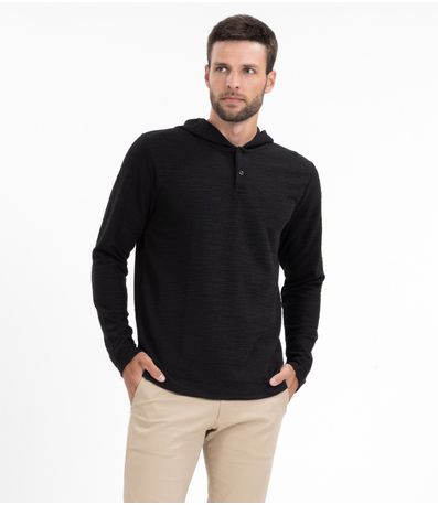Blusão Masculino Com Capuz Maquinetado Diametro Preto