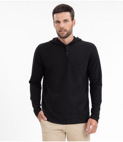 Blusão Masculino Com Capuz Maquinetado Diametro Preto