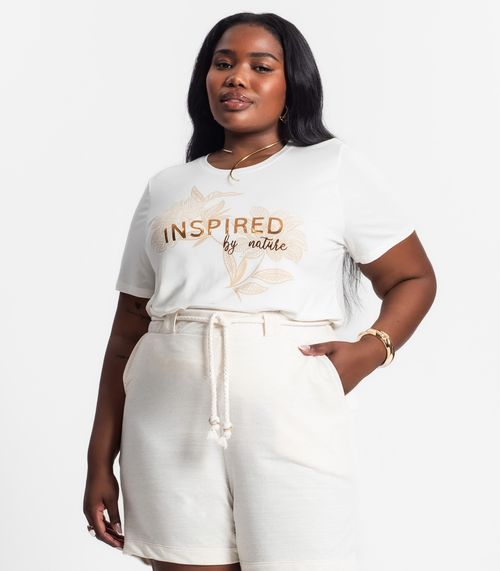 Camiseta Plus Size Feminina Estampada Secret Glam Bege