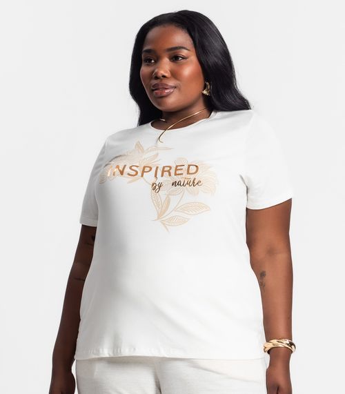 Camiseta Plus Size Feminina Estampada Secret Glam Bege