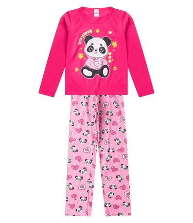 Pijama Menina Manga Longa Brilha No Escuro Kappes Rosa