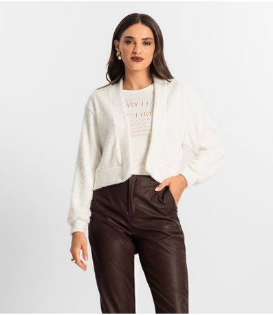 Cardigan Feminino Tricô Felpudo Endless Bege