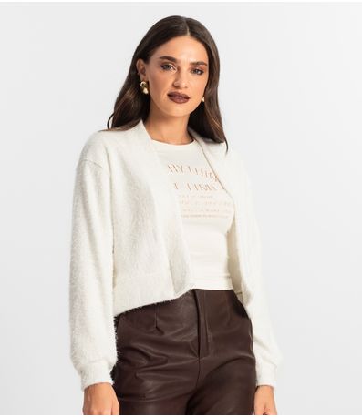 Cardigan Feminino Tricô Felpudo Endless Bege