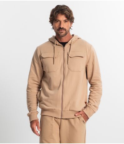 Jaqueta Masculina Com Capuz Moletom Diametro Marrom