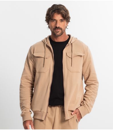 Jaqueta Masculina Com Capuz Moletom Diametro Marrom