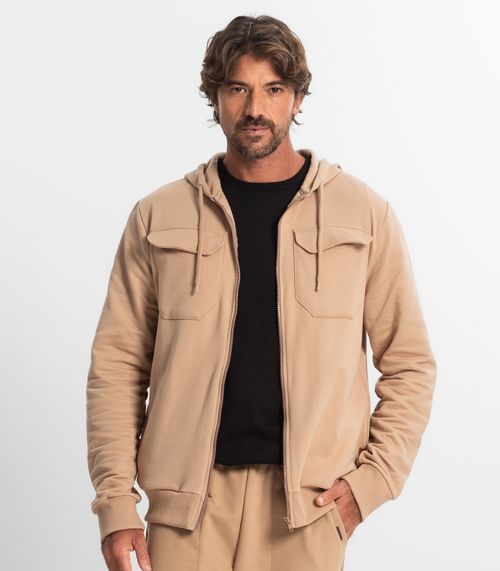 Jaqueta Masculina Com Capuz Moletom Diametro Marrom