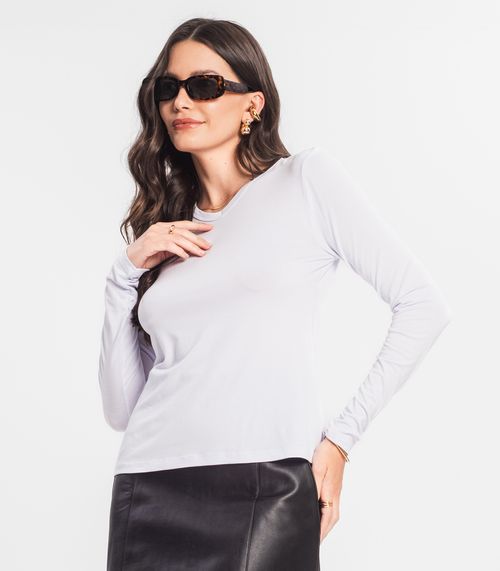 Blusa Manga Longa Decote V Básica Select Branco